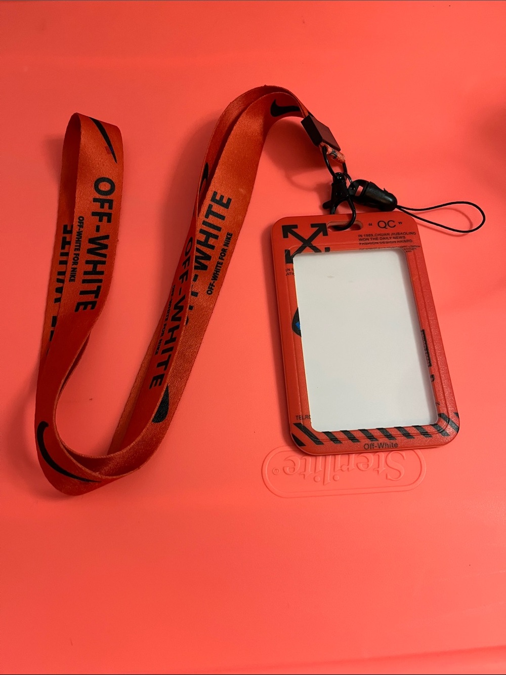 Off-White Red-Orange Lanyard with ID Card Holder